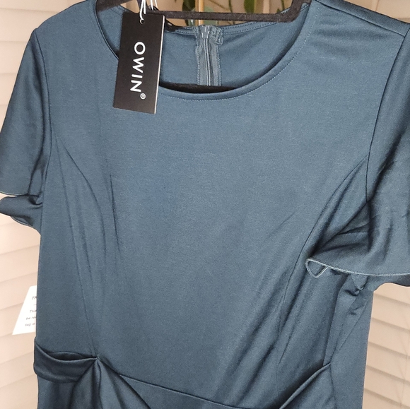 Owin Teal A-Line Midi Dress with Flutter Sleeves - Picture 3 of 8